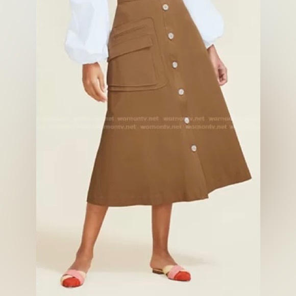 NWT Pearl by Lela Rose Stretch Cotton Button Front Skirt in Camel - Picture 7 of 15